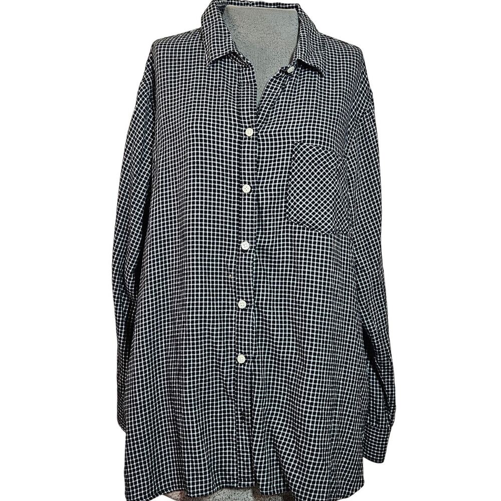 Cotton Black and White Plaid Button Down Size XXL